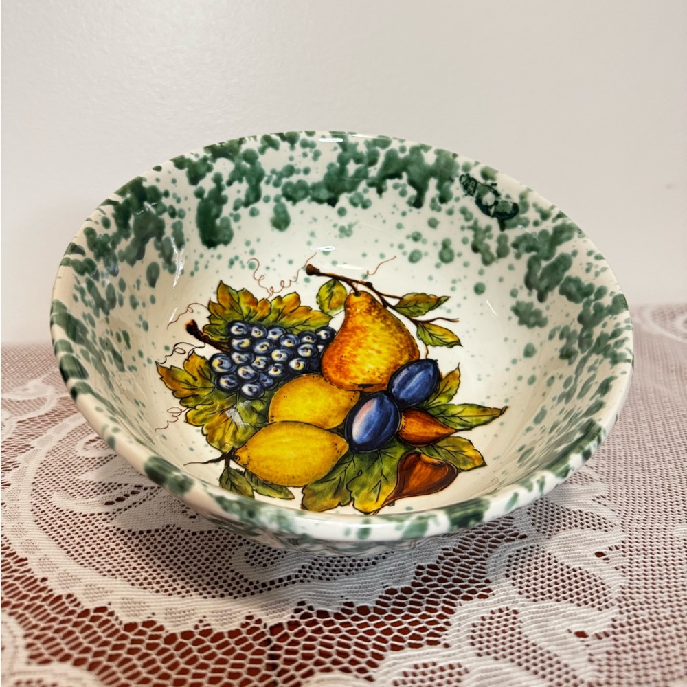 Handcrafted Green and White Fruit Bowl